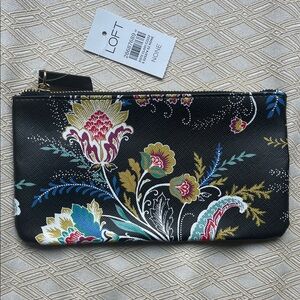 LOFT Black Multicolor Floral Cosmetic Bag